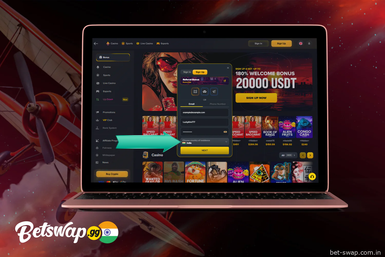 Enter your registration information in the Betswap form