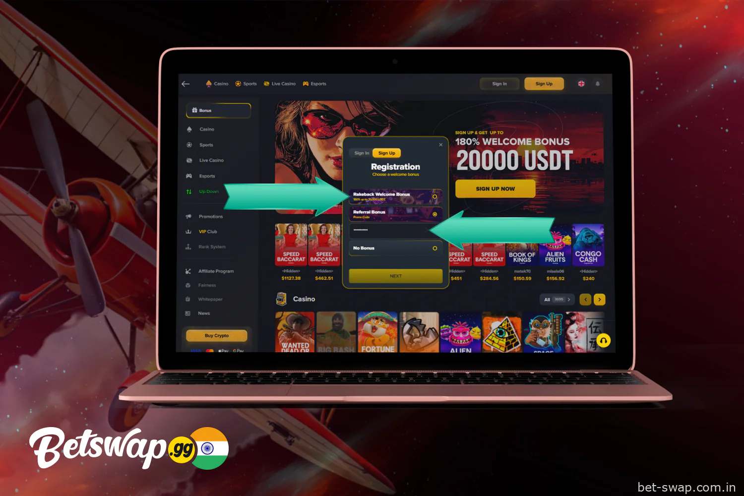 Choose a Betswap referral welcome bonus or rakeback bonus