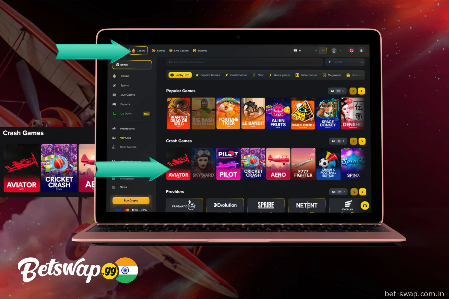 Find Betswap Aviator in the casino games section