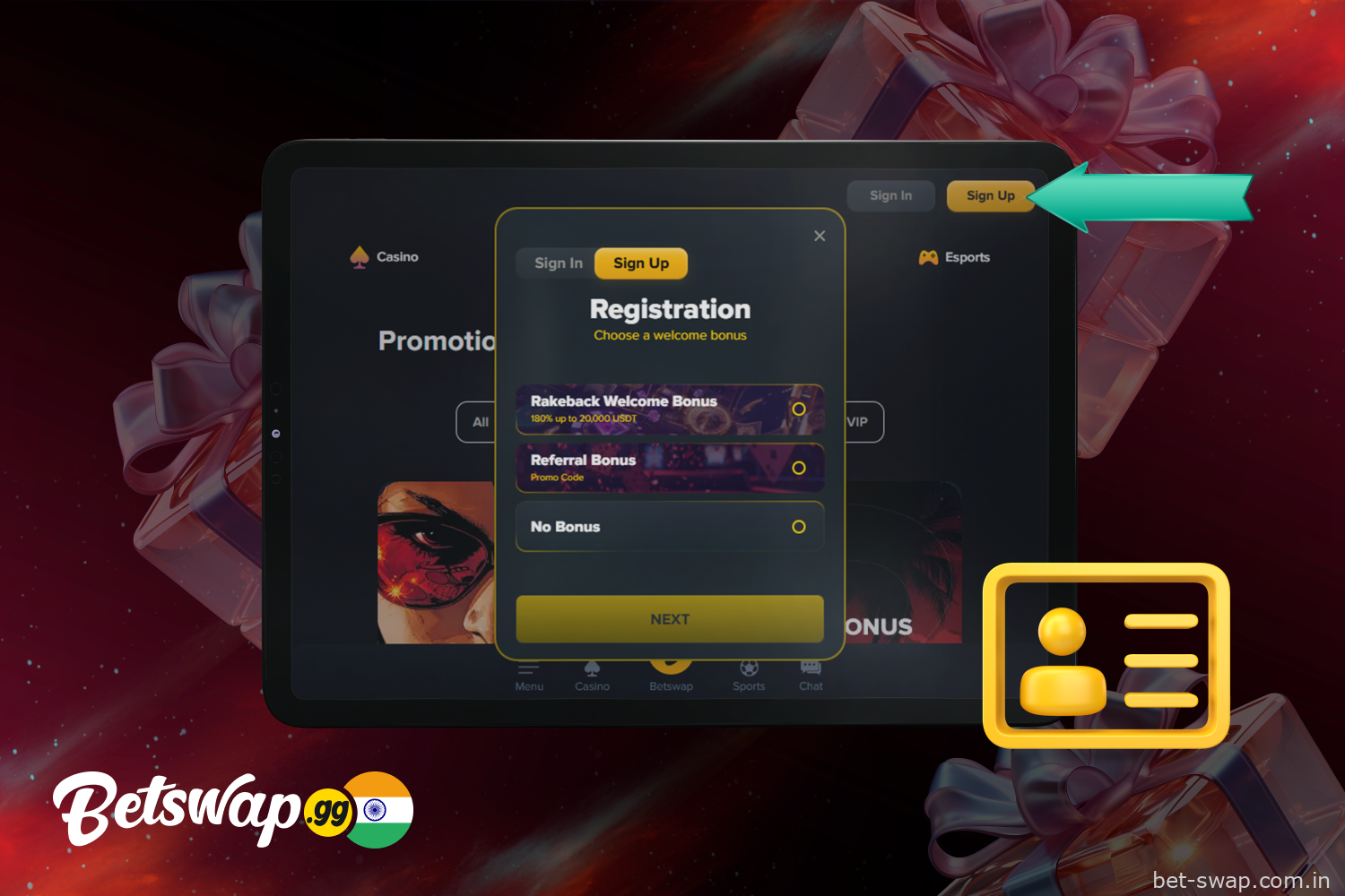 Sign up on Betswap