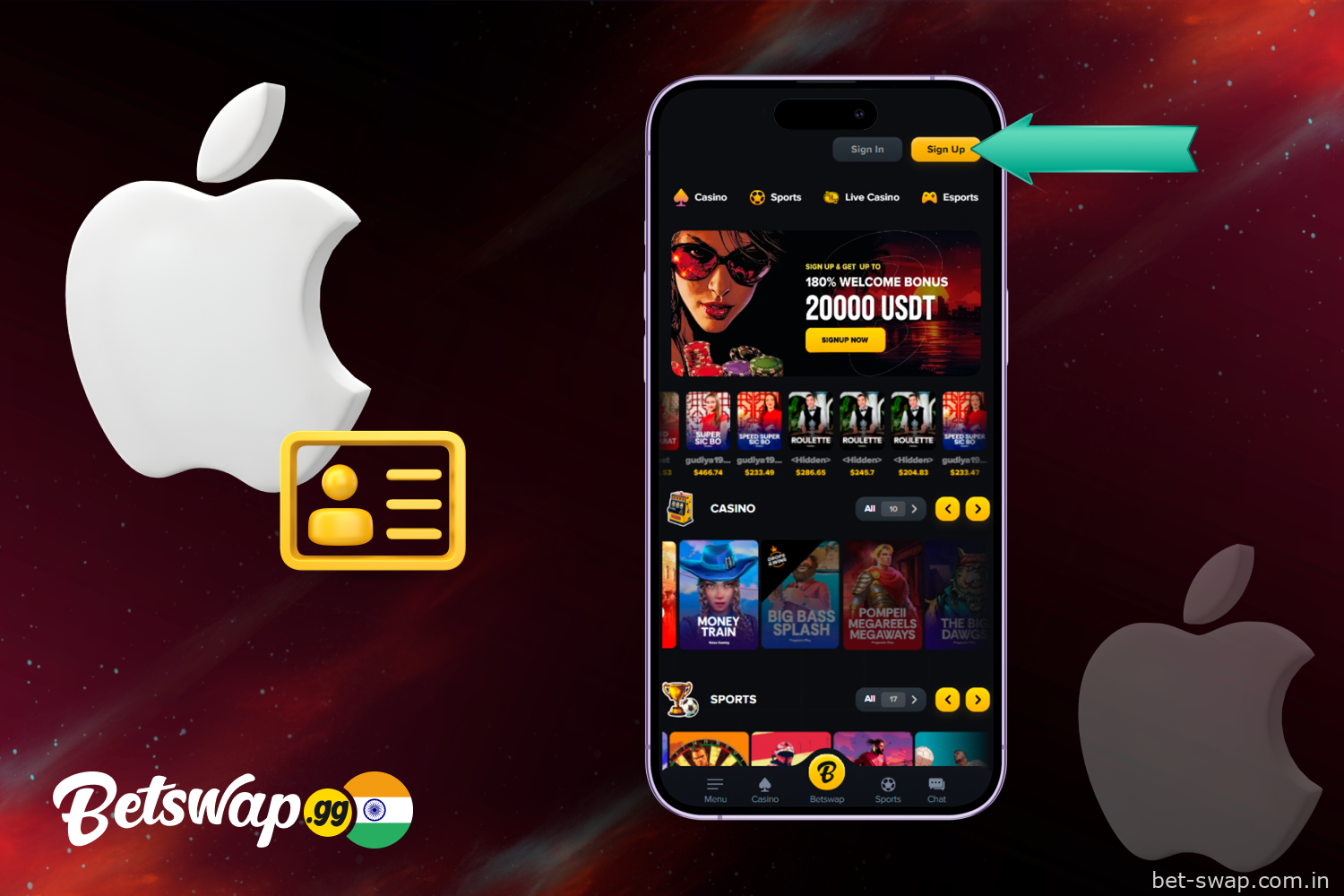 Click the button to register on Betswap