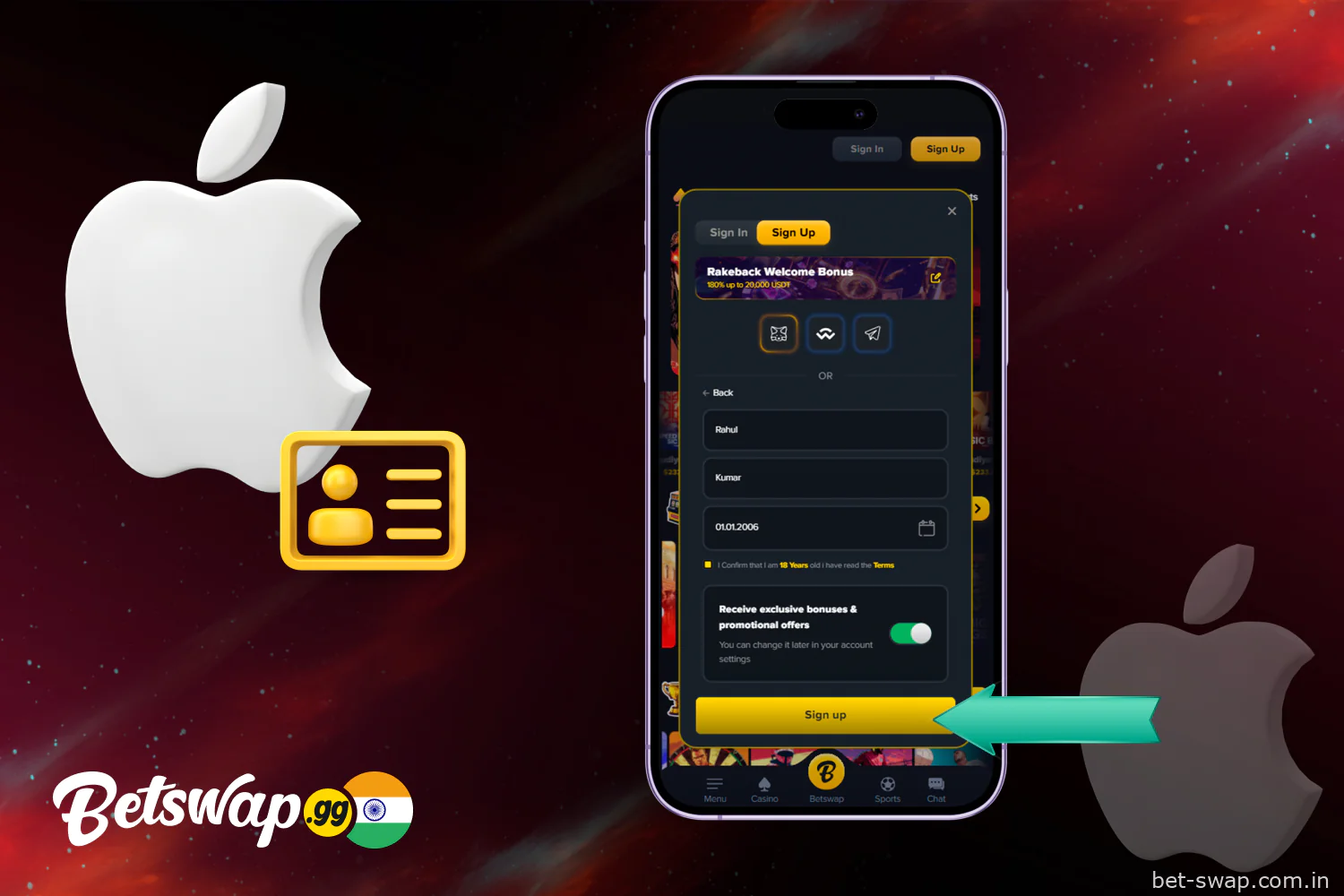 Complete the registration and use Betswap India on iPhone
