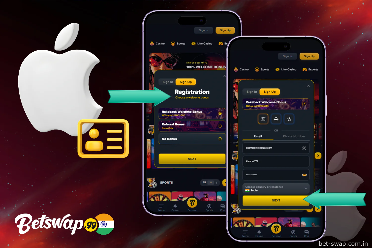 Choose your registration method and Betswap bonuses and enter your personal details