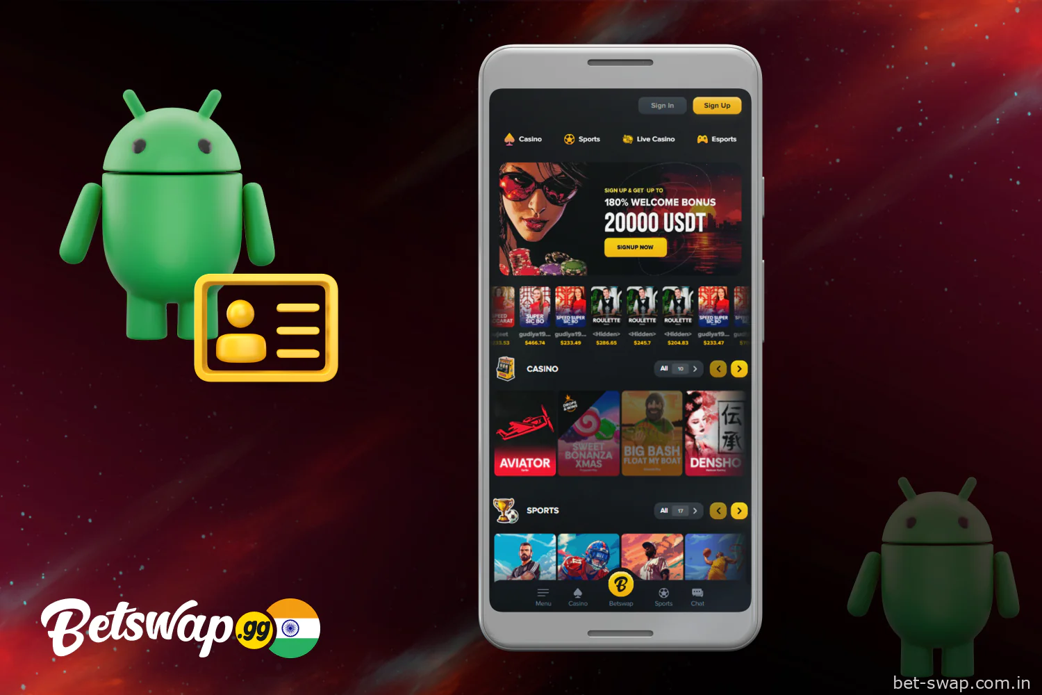 Open the official website of Betswap India on your android device