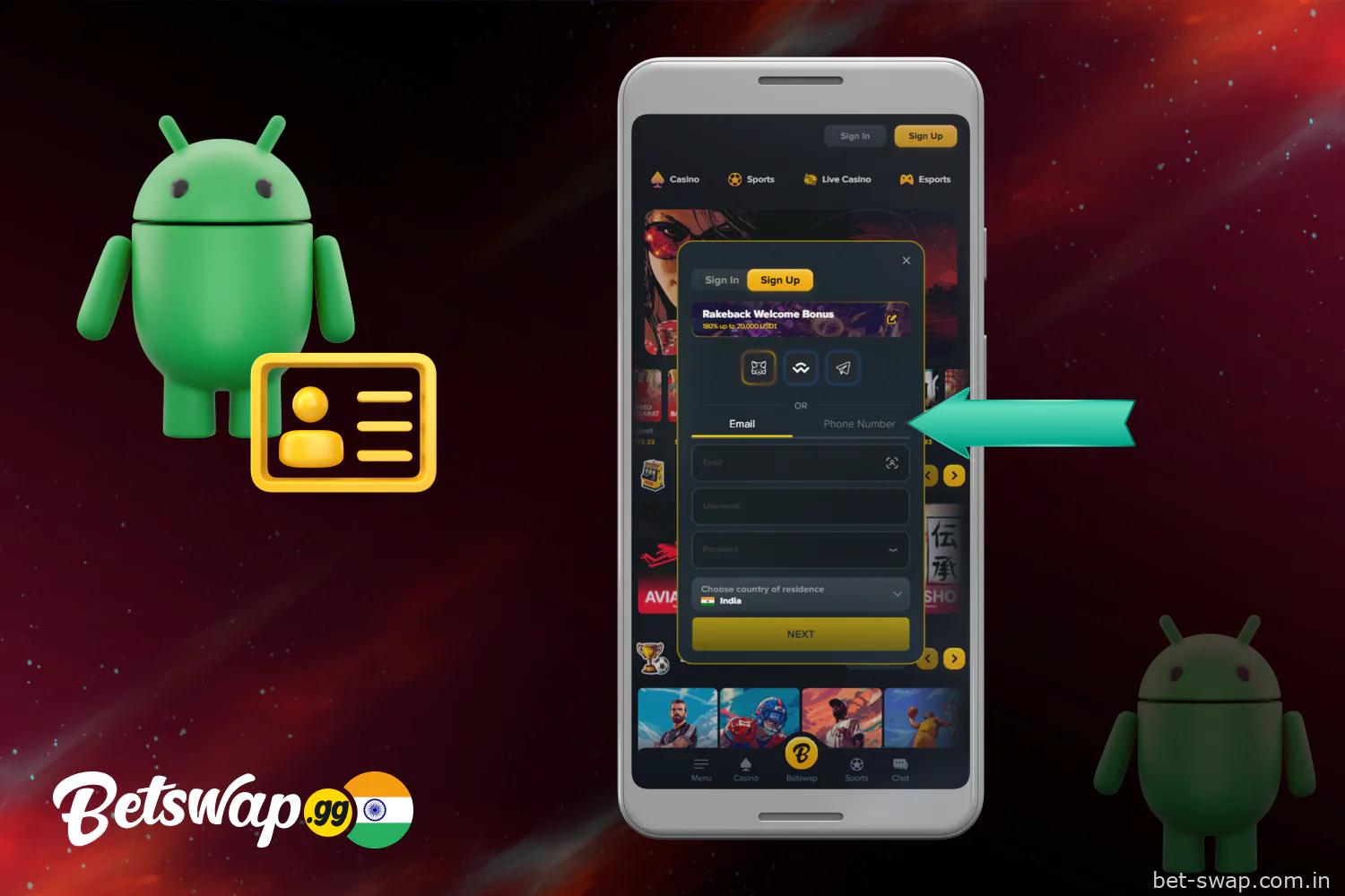 Choose how to register on Betswap