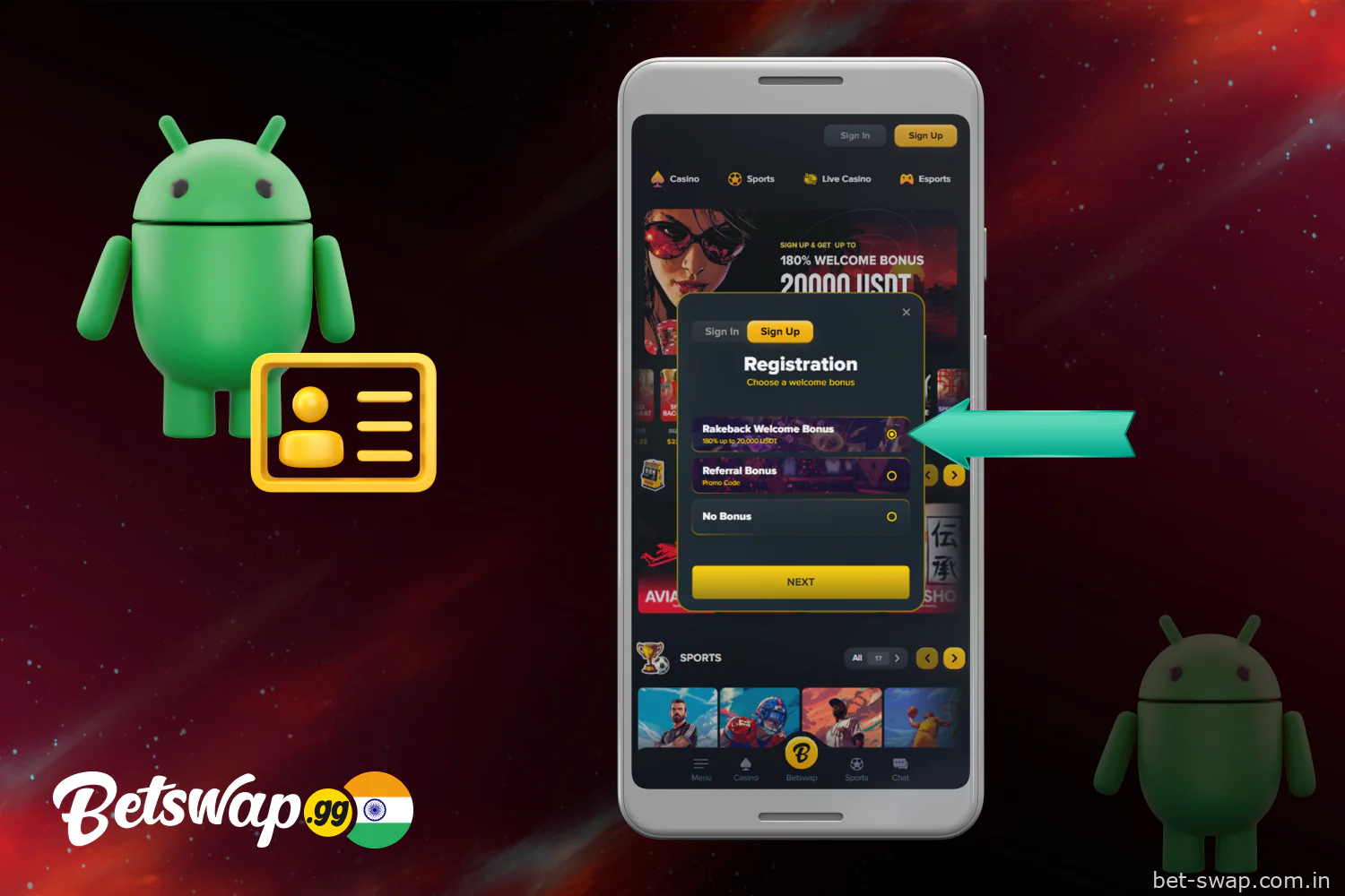 Select the desired Betswap India bonus